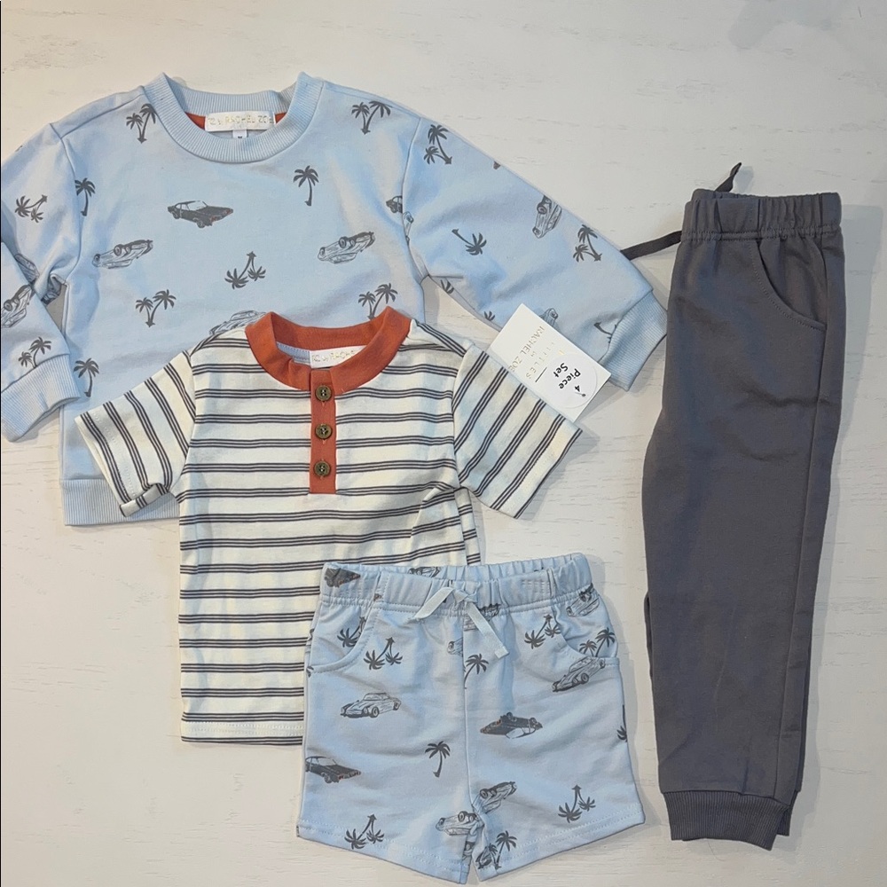 Rachel Zoe Toddler Boy 4 Piece Set Sweatshirt Joggers Shorts T-shirt 2T 4T